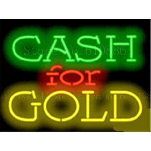 17*14" Cash For Gold NEON SIGN REAL GLASS BEER BAR PUB LIGHT SIGNS store display Pawn Shop Restaurant Advertising Lights