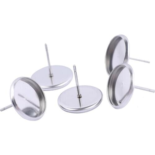 20pcs Stainless Steel Stud Earring Base Blanks 6mm 8mm 10mm 12mm 14mm 20mm Cabochon Setting Tray Bezels With Backs