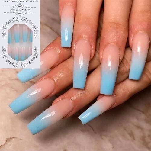 24Pcs Extra Long Fake Nails Coffin Full Cover Artificial Acrylic Impress Press On Nails False Ballerina Fingernails Tips