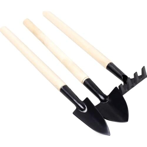 3Pcs Mini Garden Hand Tool Kit Plant Gardening Shovel Spade Rake Trowel Wood Handle Metal Head Gardener High Quality