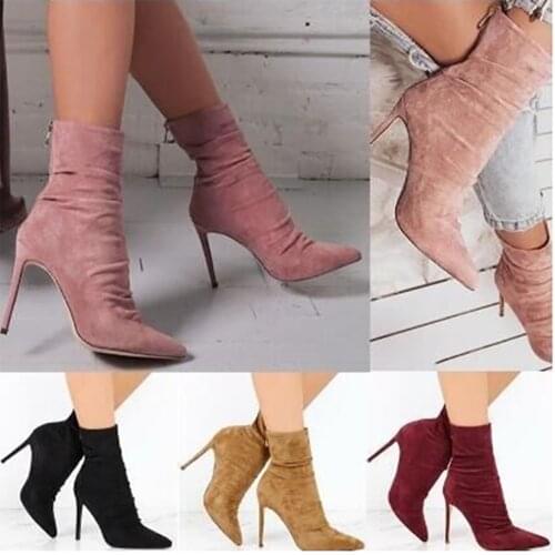 ASHIOFU Handmade Women High Heel Boots Vintage Style Party Club Ankle Boots Pleated Pointy Sexy Evening Fashion Short Boots