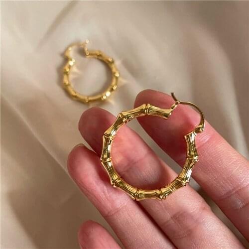Bamboo Round Statement Earrings Brass With 18k Gold Women Jewelry Party T Show Gown Runway Rare Korean Japan Trendy INS Boho