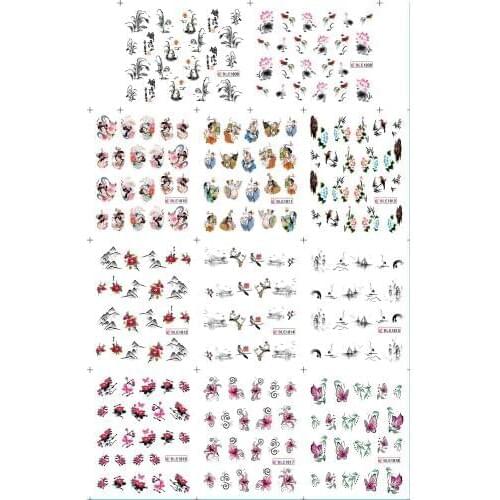 BLE1808-1818-20X Larger Sheet/Lot (11 DESIGNS IN 1) Nail Art Decals Wrap Geisha Girls Oriental Floral Water Transfer Sticke