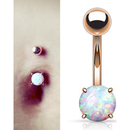 BOG-10PCS Hot Sale Rose Gold Prong Set Opal 17 Stone Navel Belly Button Rings High Quality Piercing Belly Bar Body Jewelry 14G