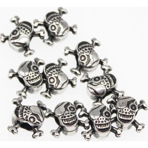 CHONGAI 50Pcs Pirates Sketelon Skull Beads For Big Hole Spacers Beads Fit Making Charm Bracelet & DIY Necklace