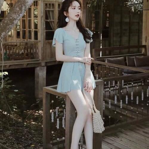 One-piece swimsuit womens 2021 new dress, hot spring, conservative belly-covering, slim meat-covering swimsuit