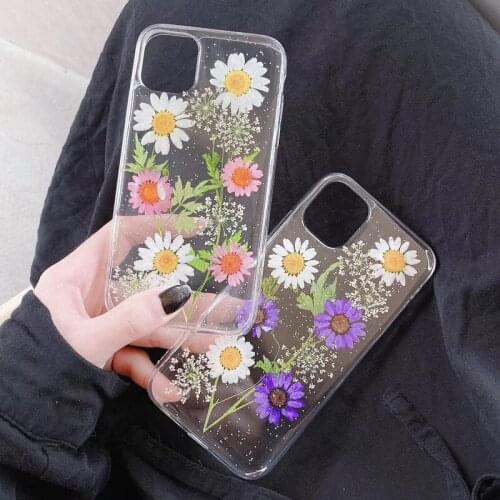Hot Dry Real Flower Clear Soft Silicone Phone Case for Apple Iphone 12 Pro 7 8 Plus 11 X XS XR MAX MiNi SE Eternal Flower Cover