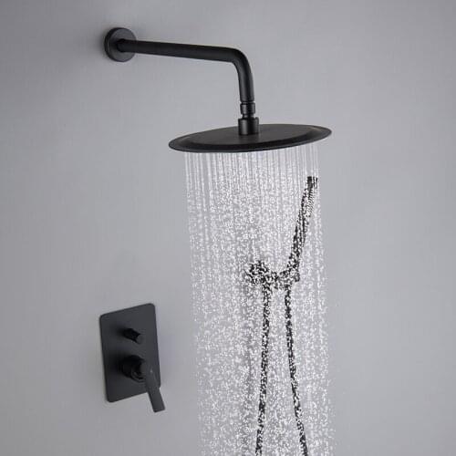 Boonion Dumb black Brass Shower Faucets 10" Rain Shower Head Bathroom Shower Set Diverter Mixer Valve Shower System Wall Mounted