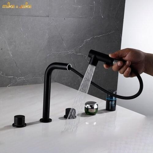Black Bath basin mixer brass pull out double function black bath faucet deck mounted bath shower pull off bath faucet tap