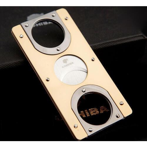 COHIBA Double Blades Stainless Steel Gold Tone Cigarette Cigar Cutter Pocket Gadget Zigarre Smoking Accessories Guillotine 163HG