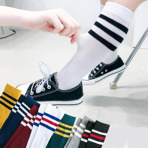 Kids knee high socks Spring summer toddler childrens cotton long sock girls boys mesh white school socks baby stripe stockings