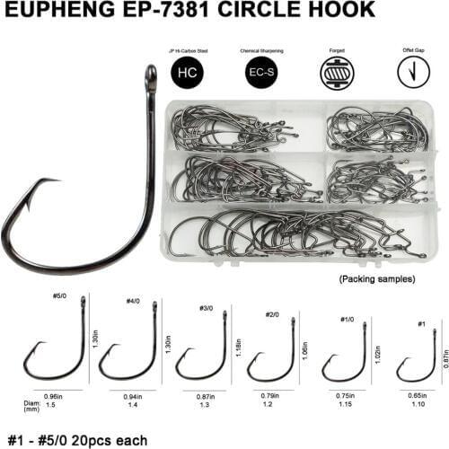 Eupheng 120pcs Saltwater Sports Circle Hooks Bait Fishing Hook Circle Point Catfish Hooks