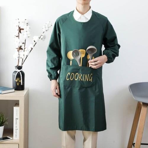 Brief Polyester Sleeved Apron Kitchen Bib Cooking Baking Aprons with Pockets Women Men Adjustable Pinafore Hairdresser Barber