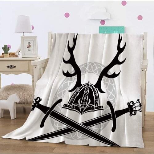 Flannel Fleece Throw Blanket Helmet with Antlers and Viking Swords Celtic Circle Medieval Barbarian Super Soft Cozy Lightweight