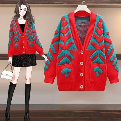 Cardigan Women Knitted Sweater New Autumn Winter Long Sleeve Sweet Knit Sweaters Female Fashion Casual Large size Loose Tops Red