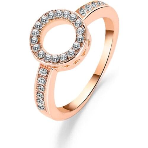 Fashion Hot Temperament Elegant Round Cooper Crystal Ring For Women Vintage Simple Geometric Metal ring Jewelry Wholesale