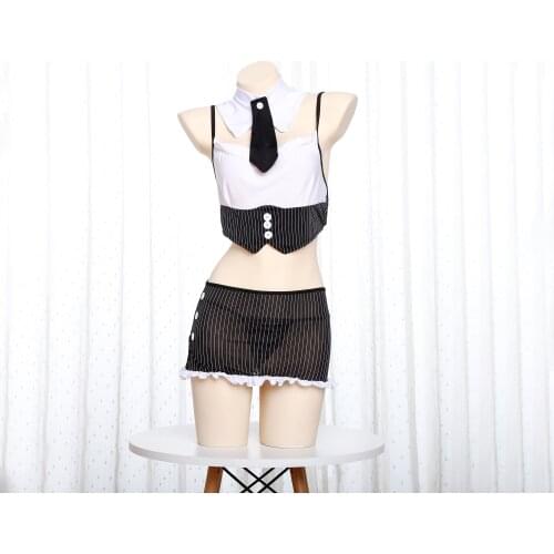 New Sexy Black White Stripe Secretary Uniform Tight Hip skirt Bodysuit Women Set Secretary Uniform Cosplay Lingerie