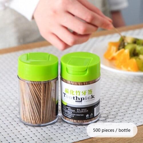 500Pcs Disposable Carbonized Bamboo Toothpicks Double Head Stick with Dispenser M6CE