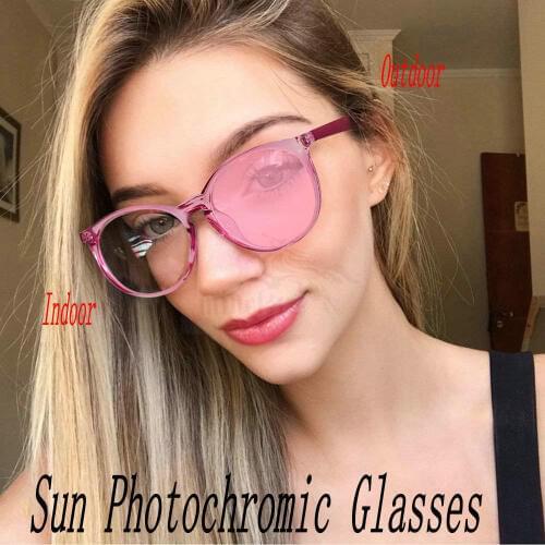 MINCL/Women Myopia Sun Photochromic Lens Ultra light Oval Female Optical Eyeglasses Frames v400 FML
