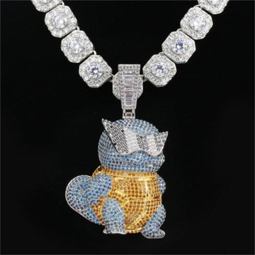 Hip Hop Zircon Anime Turtle Pendant With Iced Out Bling Rhinestone Miami Tennis Chain Choker Necklace For Men Boy Gothic Jewelry