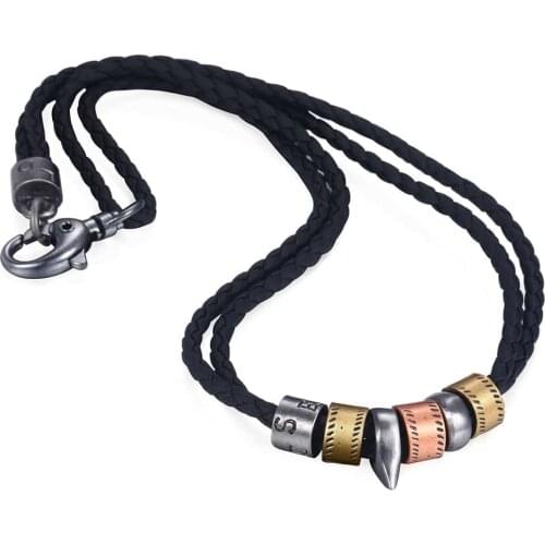 Trendsmax Men Black Leather Necklace Metal Tooth Pendant Ethnic Vintage Style Braided Rope Fashion Jewelry for Men Boys LP99