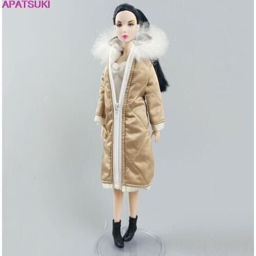 Champagne Winter Parka Long Coat for Barbie Doll Outfits Clothes Jacket For 1/6 BJD Doll 1:6 Dolls Accessories Kids Toys