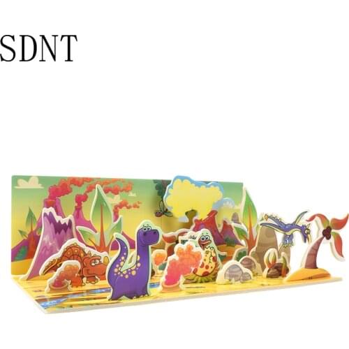 Dinosaur Park Puzzles Model Toy 3D Cartoon Animal Cardboard Handmade Building Models Kits Toys for Children Gift Puzzle Game