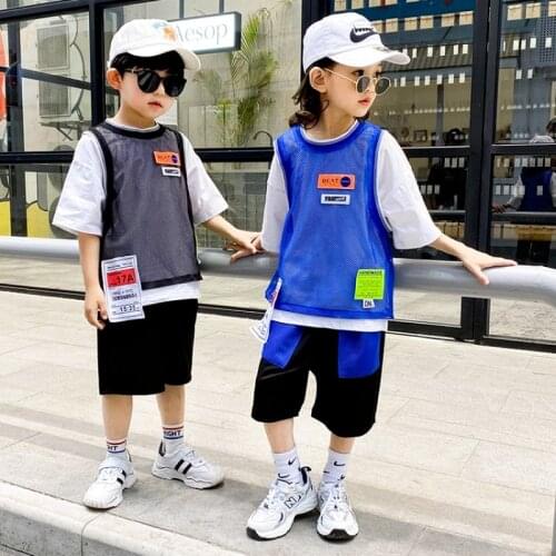 Casual Sports Sets for Boys and Girls 3-piece Suit Shirt+vest+short Cotton Breathable Mesh Clothing Suit for Children Outfits