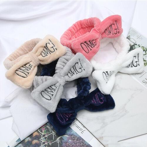 Women Bandanas Headbands omg Makeup Headband for Washing Elastic Velvet Bow Head Wrap Coral Fleece Fashion Girl Hair Accessories