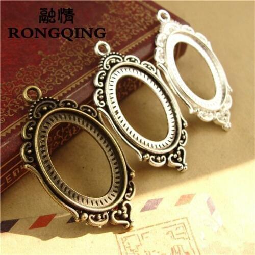RONGQING 25*18MM 40pcs/lot Hollow Retro Necklace Tray Cabochon Base Setting DIY Accessories Wholesale Craft