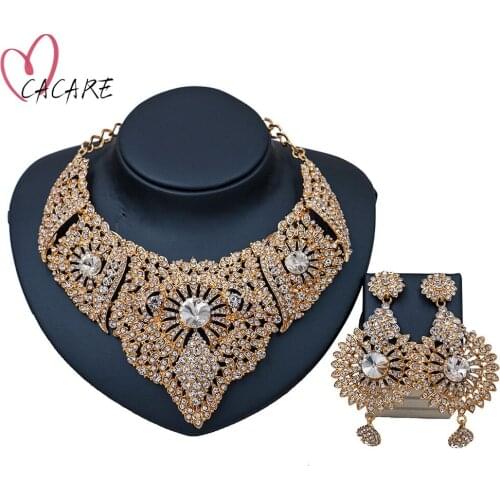 Luxury Jewelry Sets Women Party 2020 CHEAP Big Dubai Jewelry Set Gold Colorful Drop Earrings Necklace Set F0295 Statement