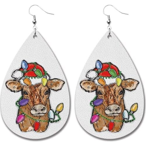 PU Leather Earrings for Women West Cow Leopard Dizzy Christmas Love Party Unique Originality Pattern Dangle Earring Sets