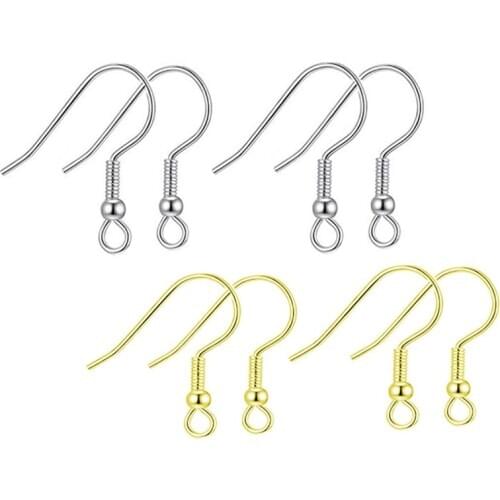 20pcs Stainless Steel Gold SilverTone Hypoallergenic Earring Hooks Fish Earwire with Coil and Ball for Jewelry Making 20x22mm