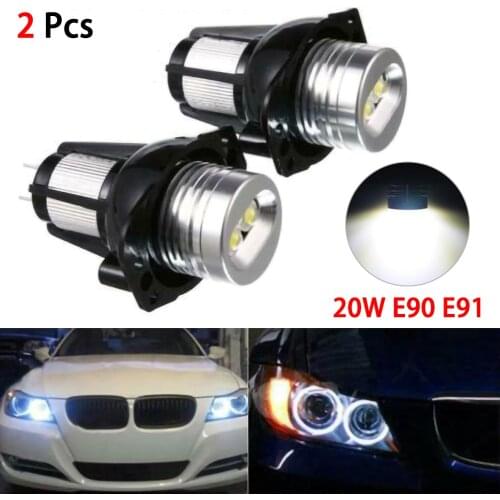 2Pcs 20w Led Headlights Angel Eye Halo Ring Lamp Bulbs For BMW E90 E91 05-08 Aluminum White High Power Bulb Car Accessories