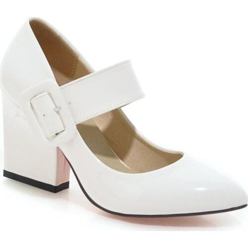 Big Size 9 10 11 12 ladies high heels women shoes woman pumps Marijanes thick-heeled buckled single shoes