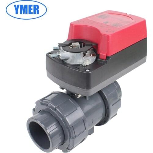 UPVC intelligent electric control ball valve Double Union ,Power supply AC / DC24 V control signal 0-10 V or 4-20 mA