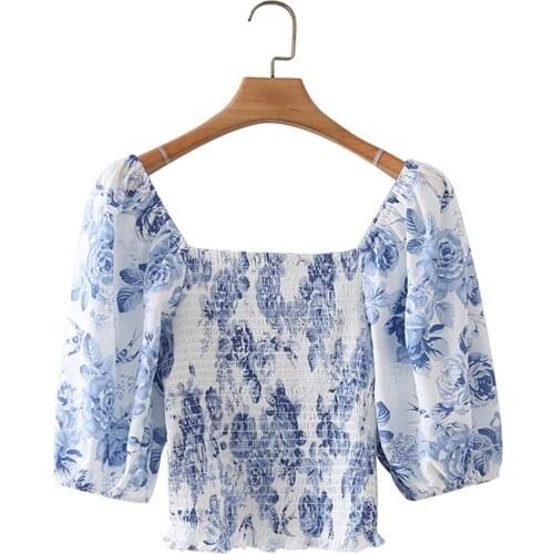 Vintage Square Neck Polyester Long Sleeve Crop Length Blouses DLSY722