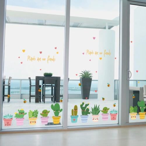 Green Garden Plant Cactus Potted Flower Pot Set 3D DIY Wall Decals/Adhesive Family Wall Murals Art Kitchen Windows Decoration