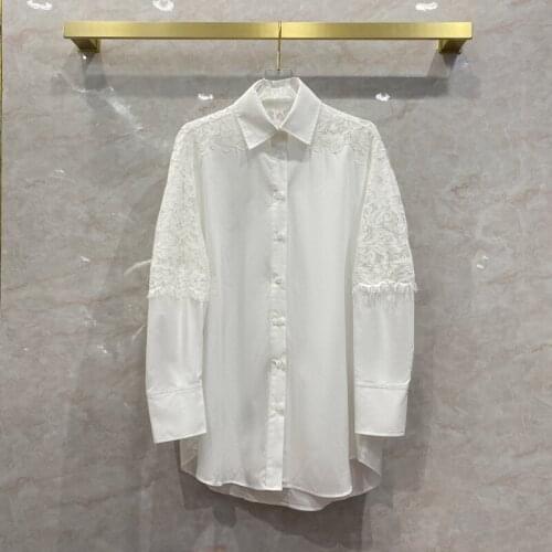 Spring 2021 Korean Style Womens High quality lace patchwork hollow-out white Shirts C647