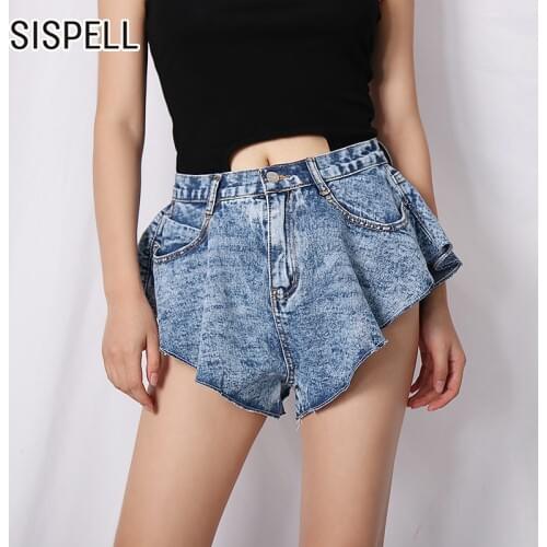 SISPELL Ruff High Waist For Female Denim Shorts Plus Size Loose Wide Legs Womens Casual Short 2020 Fashion Summer New Tide