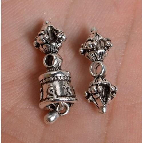 10 PCS 8mm*19mm Tibetan Buddhist Metal Alloy Antique Silver Color Spacer Beads Alloy Vajra Bell Charms For Jewelry Making
