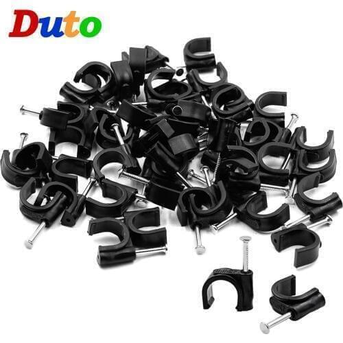 100PCS PE Plastic 7mm Circle Cable Clip C Shaped High Carbon Steel Nails Cable clips Wire Wall holder 1/4" 6mm Tube support