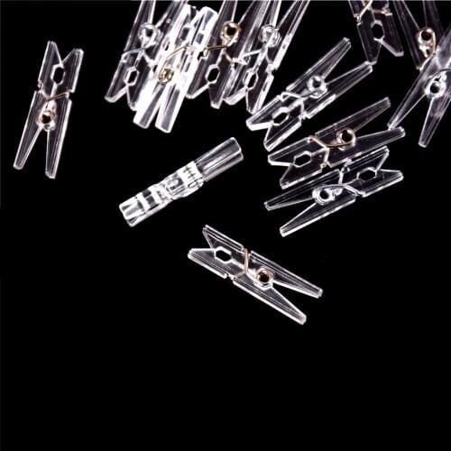 20 PCS/lot 25m Mini Spring Clear Transparent Clips Clothes Photo Paper Peg Pin Clothespin Craft Clips Home Decoration New