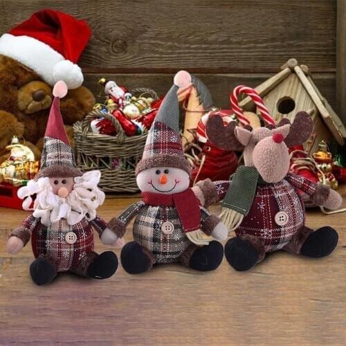 2020 Merry Christmas Tree Ornaments Cartoon Christmas Doll Children Snowflake Plaid Santa Claus Elk Doll for Home New Year Gifts