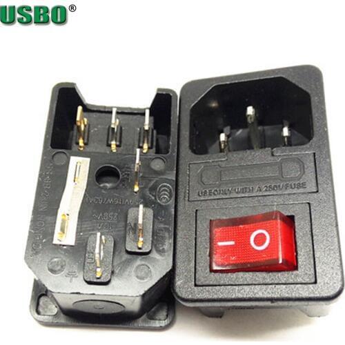 250v 10a IEC320 C13 14 3 sprong AC PDU UPS red light switch power outlet 3p fused electrical Panel Receptacle AC socket