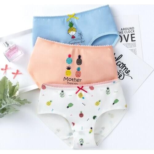3pcs Cotton Girls Briefs Underwear Gray Pink Cartoon Panties Stretchy Girls Clothes for 3 4 6 8 10 12 Years Old OKU203001