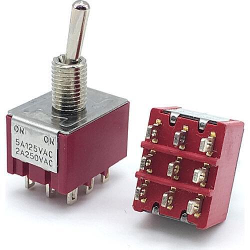 5Pcs 9Pin Mini Toggle Switch 3PDT ON-ON MTS-302 ON-OFF-ON MTS-303 2A250V/5A125VAC