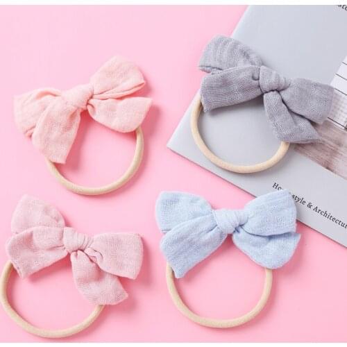 50 Pcs/Lot, Cute Solid Hair Bows Baby Girls Headband Nylon Headbands Linen Fabric Hairband For Kids Newborn Spring Accessories