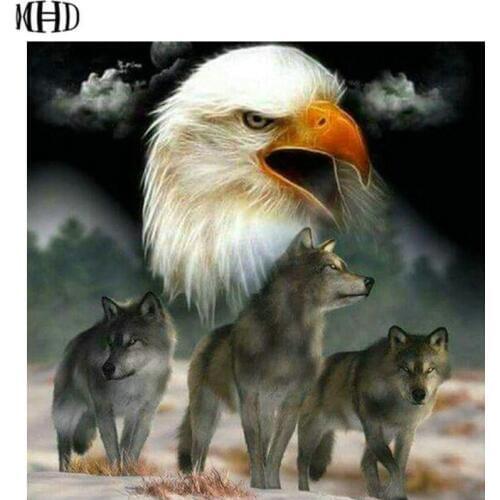 MHD 3D Full Square & Round Diamond Painting Animals 5d diy Diamond Embroidery Diamond Cross Stitch Wolf & Hawk Home Decor