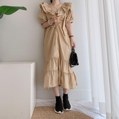 Plus size 5XL 6XL Korean streetwear Chic Vintage puff sleeve ruffles Sweet Long party Dress candy color Bohemian dress Vestidos